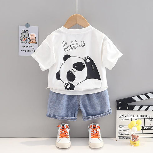 Boys casual suit denim shorts short sleeve two-piece set